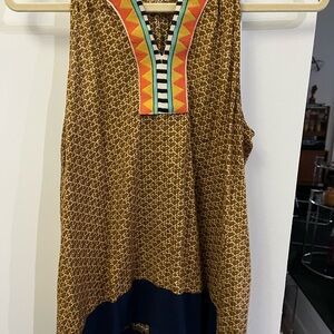 THML by Anthropologie Geometric Accent Brown Tank Top SM